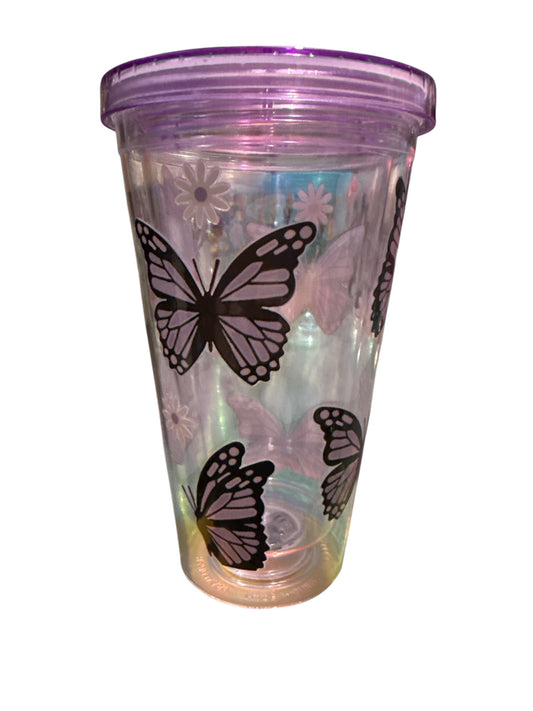 Purple Butterflies Light Up Tumbler