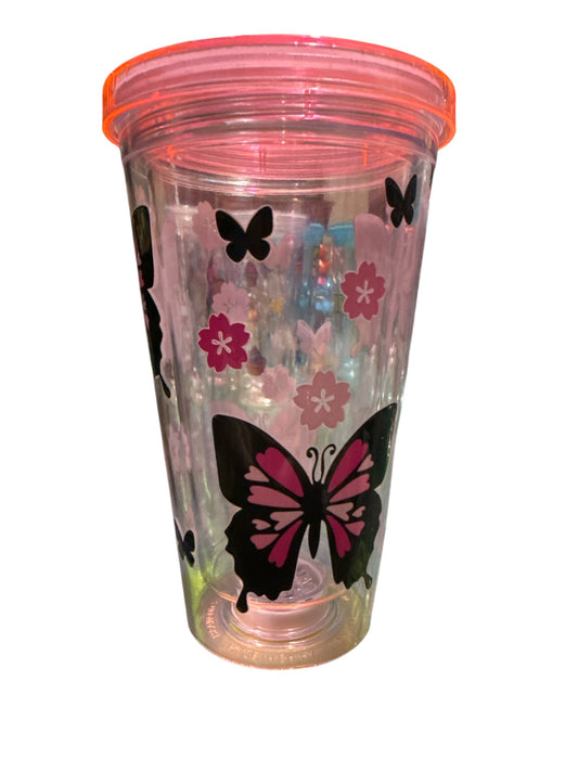 Pink/Black Butterflies Light Up Tumbler